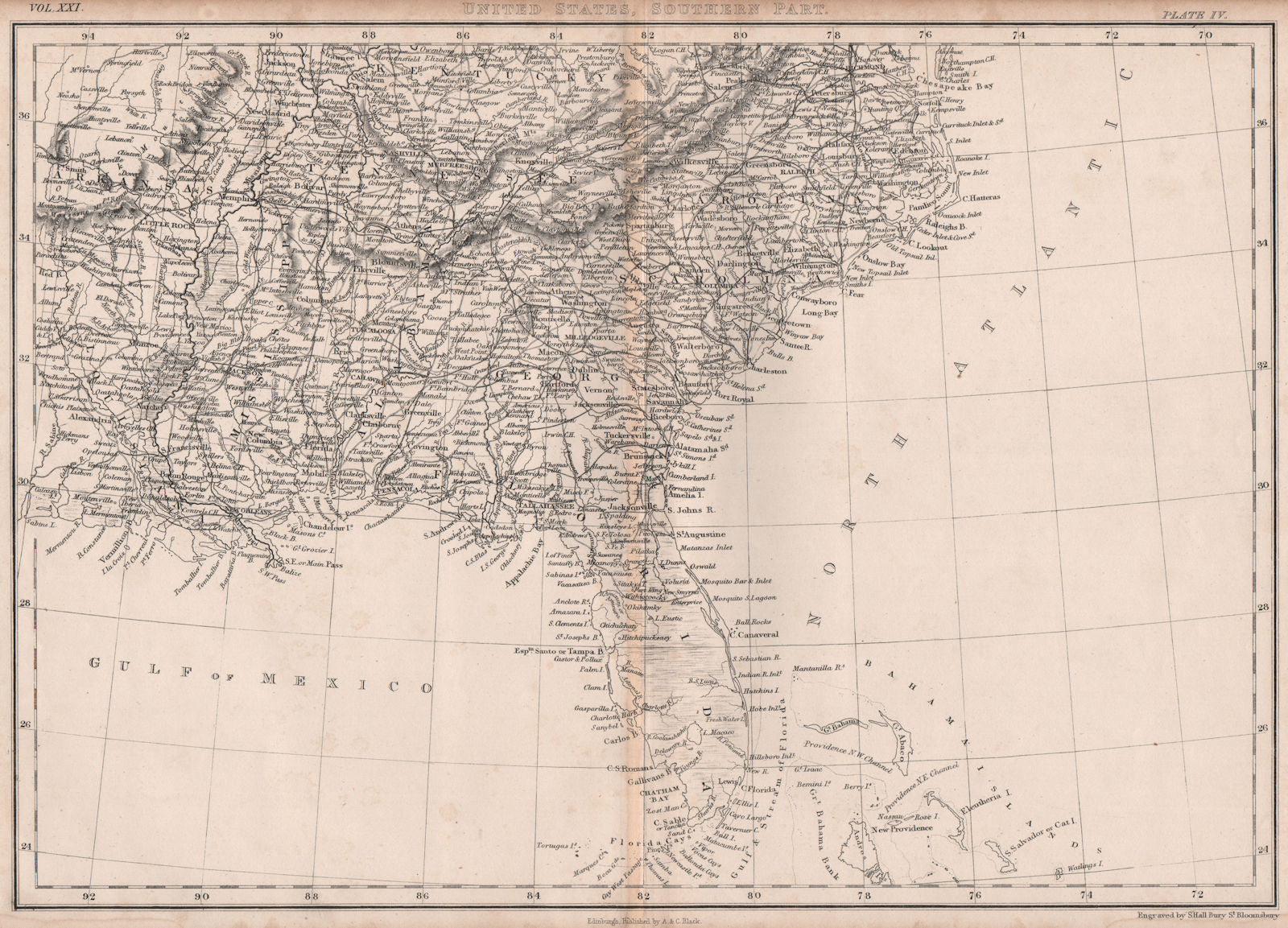 South eastern United States. USA. BRITANNICA 1860 old antique map plan chart